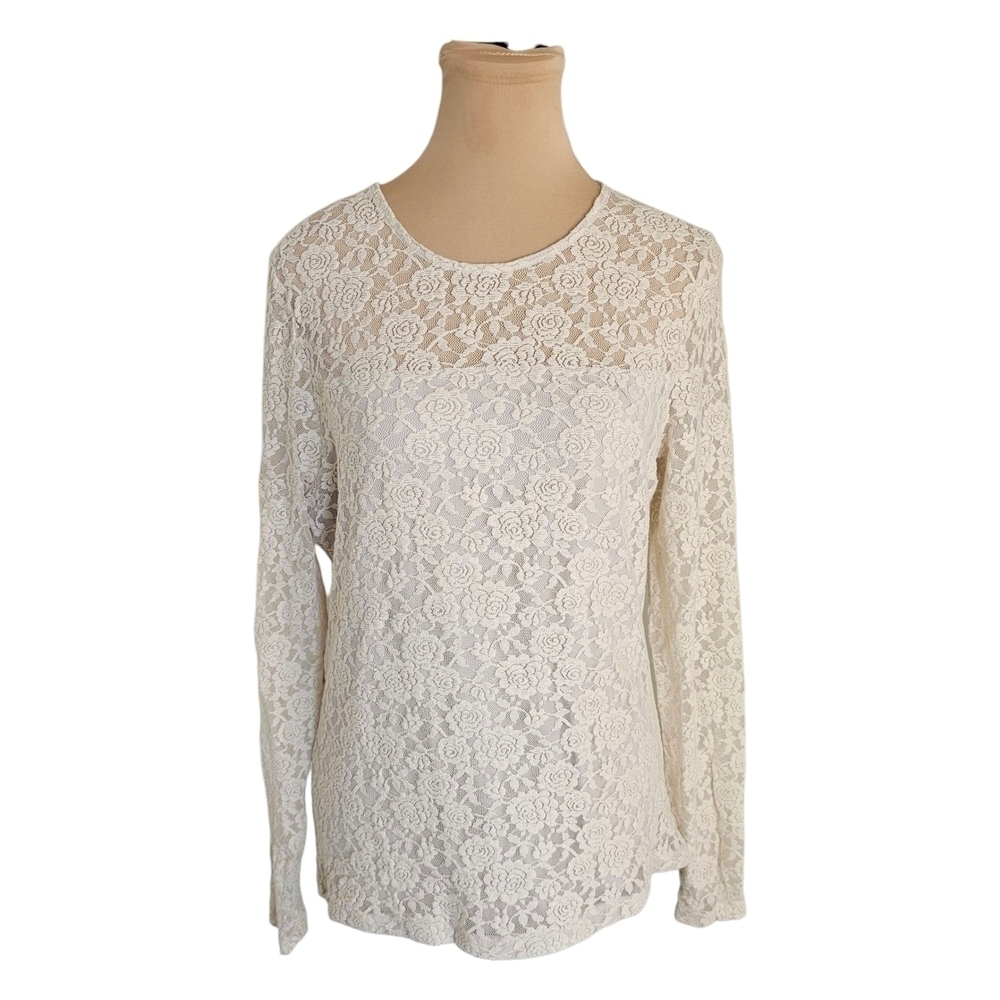 Ralph Lauren Cream Floral Lace Blouse Long Sleeves Blouse Sz L